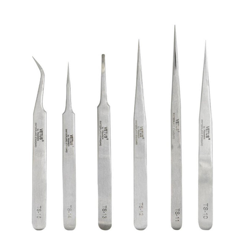 VETUS TS Pensetă pentru gene din oțel inoxidabil Anti-static Volum profesional pentru extensie de gene Instrument de machiaj pentru sprâncene