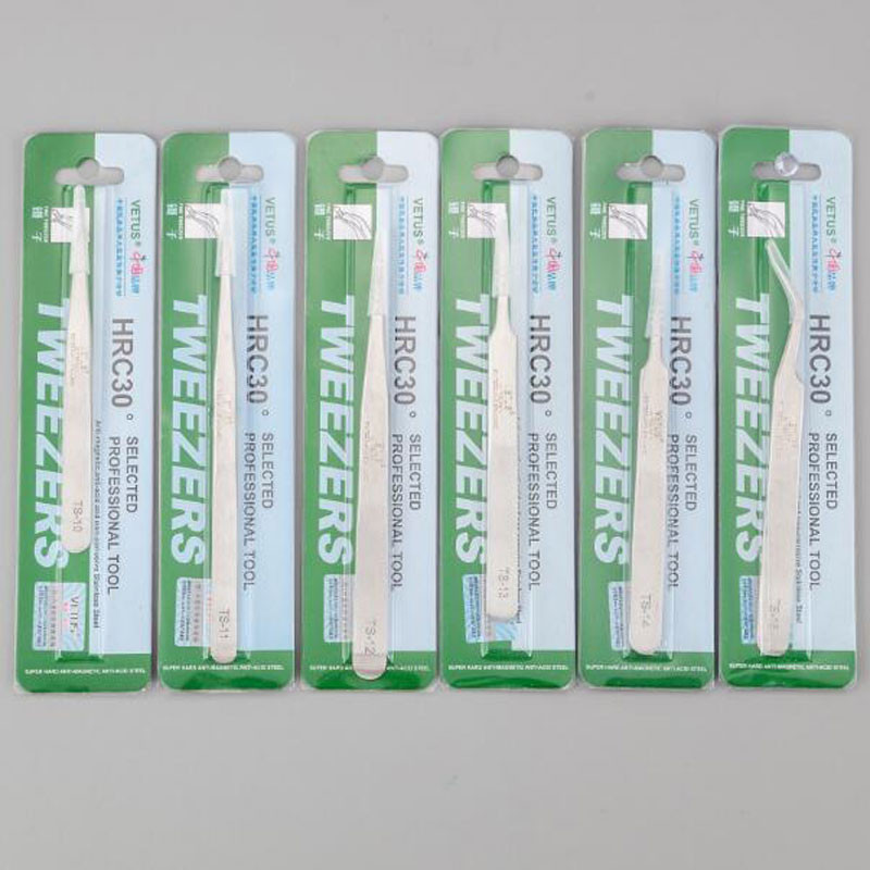 VETUS TS Pensetă pentru gene din oțel inoxidabil Anti-static Volum profesional pentru extensie de gene Instrument de machiaj pentru sprâncene