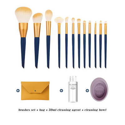 Set de pensule de machiaj universale 12 bucăți pentru femei, pensule profesionale naturale, pudră, fard de pleoape, instrumente de machiaj