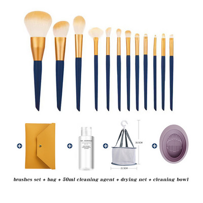 Set de pensule de machiaj universale 12 bucăți pentru femei, pensule profesionale naturale, pudră, fard de pleoape, instrumente de machiaj