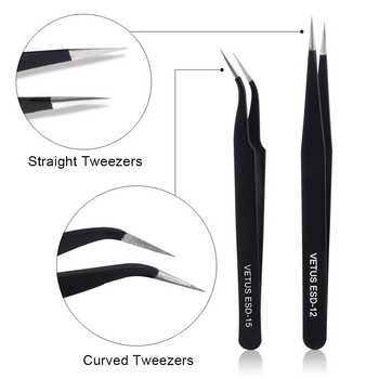 VETUS Eyelash Extension Tweezers Volume Lashes Tweezer από ανοξείδωτο ατσάλι Μη μαγνητικό εργαλείο βλεφαρίδων Επαγγελματικό εργαλείο μακιγιάζ