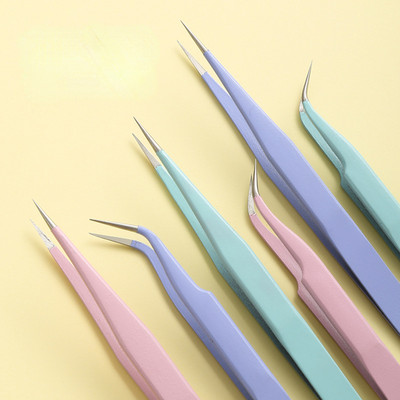 Pensete colorate drepte + curbate din oțel inoxidabil pentru autocolant pentru arta unghiilor Instrument de alegere a pietrelor de machiaj Instrument pentru pensete DIY pentru gene