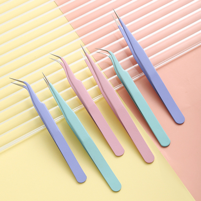 Pensete colorate drepte + curbate din oțel inoxidabil pentru autocolant pentru arta unghiilor Instrument de alegere a pietrelor de machiaj Instrument pentru pensete DIY pentru gene