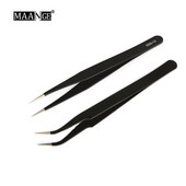 MAANGE 1 buc. Instrument de alegere a gelului acrilic pentru arta unghiilor, pietre prețioase, decor pentru gene negre, pensete antistatice, bricolaj, cu clemă de mână pentru ochi