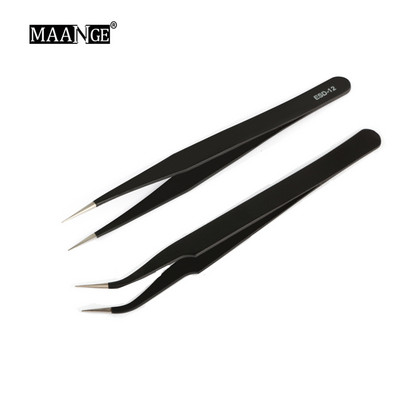 MAANGE 1 buc. Instrument de alegere a gelului acrilic pentru arta unghiilor, pietre prețioase, decor pentru gene negre, pensete antistatice, bricolaj, cu clemă de mână pentru ochi