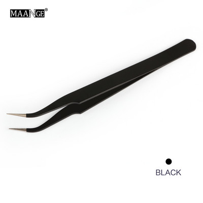 MAANGE 1 buc. Instrument de alegere a gelului acrilic pentru arta unghiilor, pietre prețioase, decor pentru gene negre, pensete antistatice, bricolaj, cu clemă de mână pentru ochi