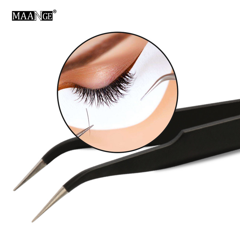 MAANGE 1 buc. Instrument de alegere a gelului acrilic pentru arta unghiilor, pietre prețioase, decor pentru gene negre, pensete antistatice, bricolaj, cu clemă de mână pentru ochi