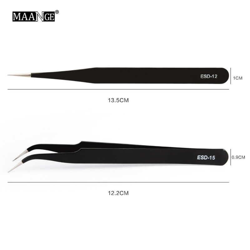 MAANGE 1 buc. Instrument de alegere a gelului acrilic pentru arta unghiilor, pietre prețioase, decor pentru gene negre, pensete antistatice, bricolaj, cu clemă de mână pentru ochi