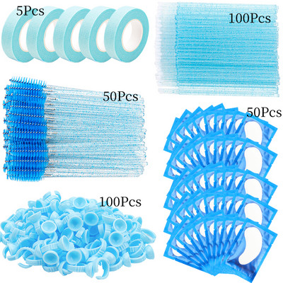 Blakstienų priauginimo reikmenų rinkinys Lash Micro Brush Tape Klijai Žiedelis Akių gelio pagalvėlė Pleistras Vienkartinis tušas lazdelė Aplikatorius Blakstienų įrankis