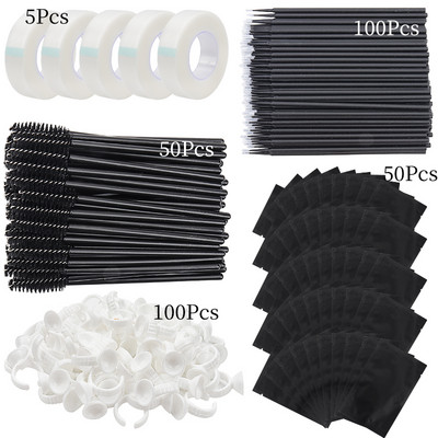 Blakstienų priauginimo reikmenų rinkinys Lash Micro Brush Tape Klijai Žiedelis Akių gelio pagalvėlė Pleistras Vienkartinis tušas lazdelė Aplikatorius Blakstienų įrankis