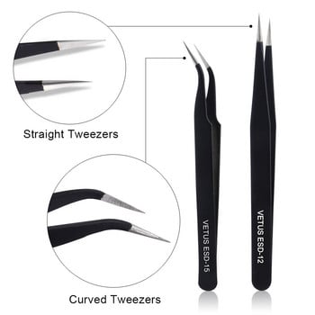 Tweezer φρυδιών VETUS από ανοξείδωτο ατσάλι Ψεύτικες λαβίδες επέκτασης βλεφαρίδων Βοηθητικό επισκευαστικό τσιμπιδάκι για υπερλεπτές βλεφαρίδες Εργαλεία μακιγιάζ