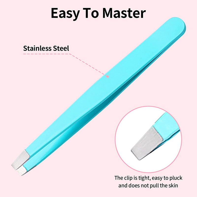 4 vnt Antakių profesionalus pincetas plaukelių šalinimo segtukas nerūdijančio plieno smaigalys įstrižas makiažo žnyplės su odiniu dėklu