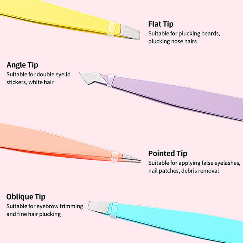 4 vnt Antakių profesionalus pincetas plaukelių šalinimo segtukas nerūdijančio plieno smaigalys įstrižas makiažo žnyplės su odiniu dėklu