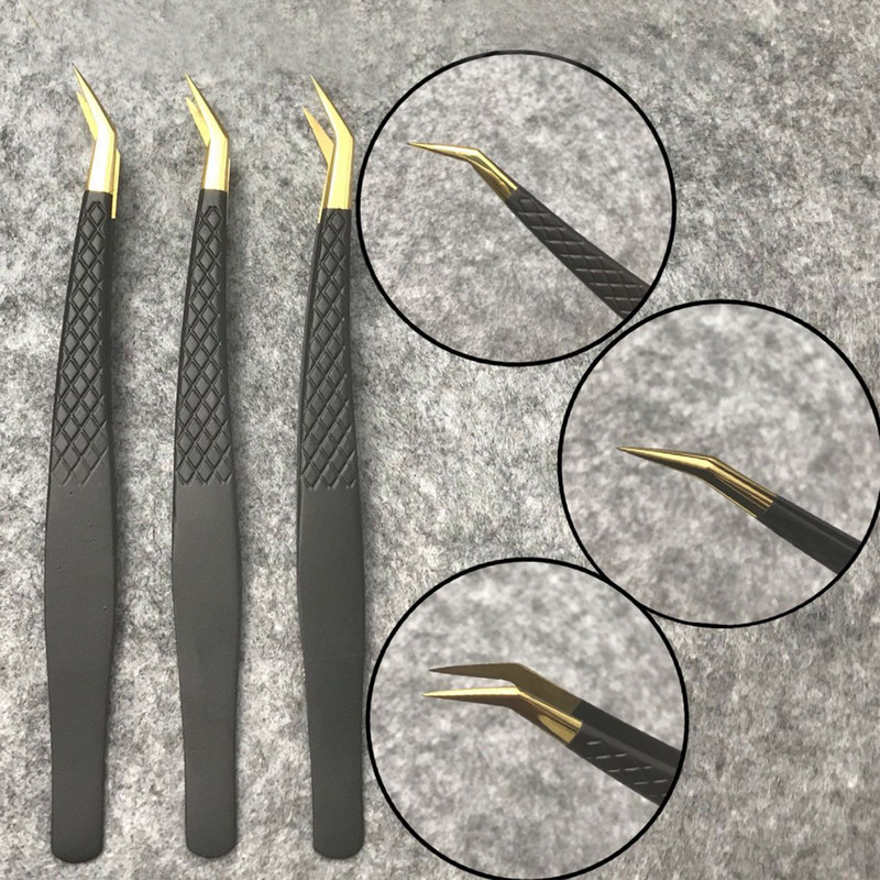 Profesionalne pincete za trepavice 3D Volume Antistatičke Nemagnetske zakrivljene pincete za nadogradnju trepavica Lepezaste alate za šminkanje trepavica