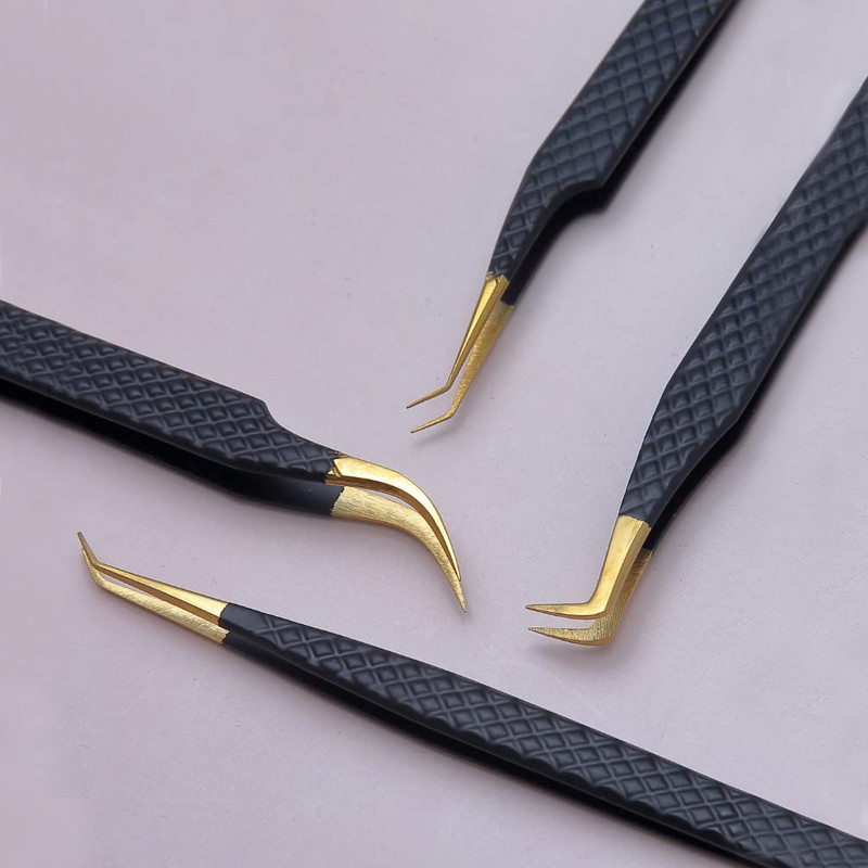 Profesionalne pincete za trepavice 3D Volume Antistatičke Nemagnetske zakrivljene pincete za nadogradnju trepavica Lepezaste alate za šminkanje trepavica