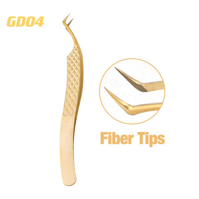 Pensetă pentru extensie de gene, 1 buc, cu vârfuri din fibre, din oțel inoxidabil auriu, pensetă de înaltă precizie pentru fanii de volum Instrumente de machiaj