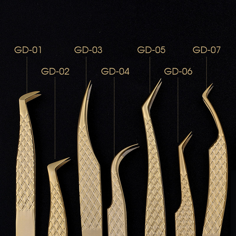 Pensetă pentru extensie de gene, 1 buc, cu vârfuri din fibre, din oțel inoxidabil auriu, pensetă de înaltă precizie pentru fanii de volum Instrumente de machiaj