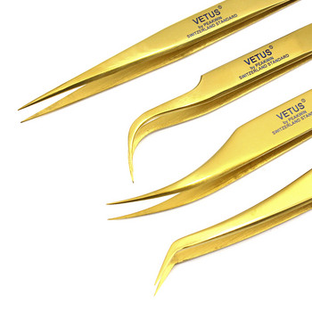 4 τεμ / σετ Vetus MCS Series Gold Premium Beauty Μακιγιάζ τσιμπιδάκια για Επέκταση Βλεφαρίδων Ultra Fine Tip Pinzas
