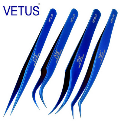 4 бр./компл. Vetus MCS Series Bright Blue Premium Beauty Makeup Tweezers for Eyelashes Extension Ultra Fine Tip Pinzas