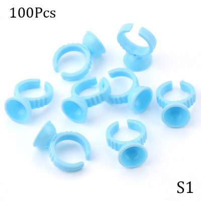 NOVO 50/100Pcs Držač ljepila za palete plavih trepavica Jednokratna paleta držača ljepila za prstene za produžavanje trepavica Pigment za tetoviranje