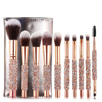 10 τμχ/σετ Gold Diamond Brushes Makeup Set Foundation Blending Powder Eye Face Brush with Bag Maquillaje Tool Kit maquillaje