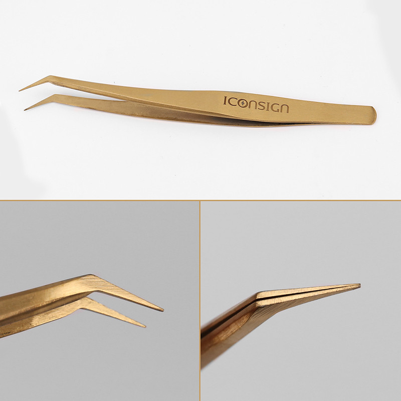 Pensetă aurie antistatică de ultra precizie pentru extensii profesionale de gene Pensetă de machiaj din oțel inoxidabil