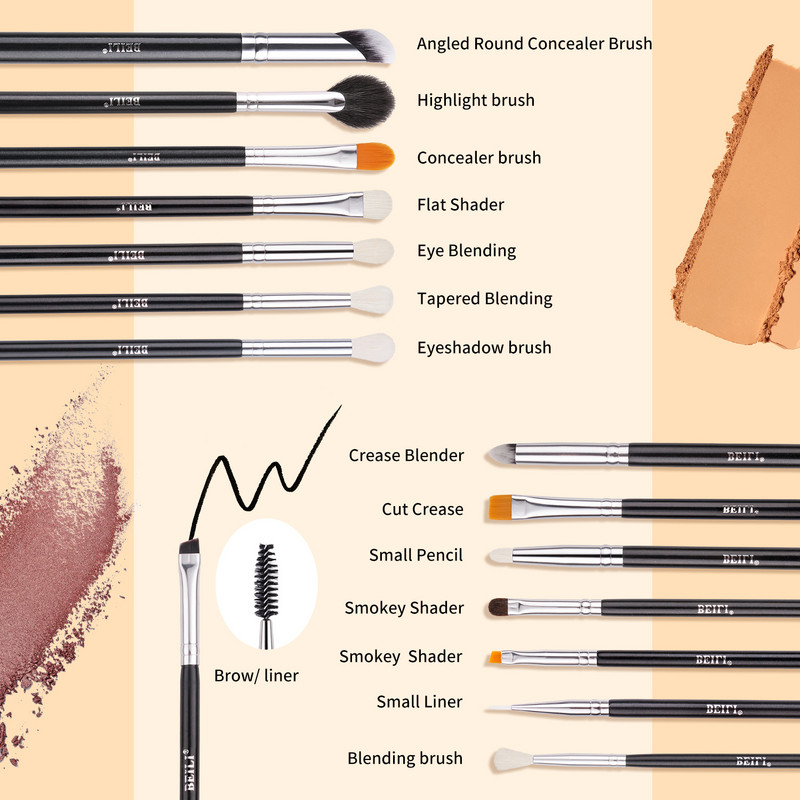 Set de pensule de machiaj BEILI 15 buc. Instrumente de machiaj profesionale Fard de pleoape Blending Eyeliner Set de pensule de machiaj pentru ochi