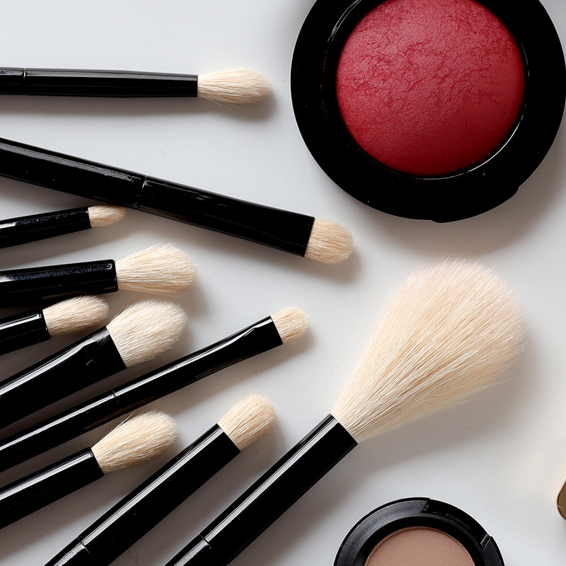 OVW Cosmetic Tools 100% autentic păr de capră Maner negru mâner Evidențiază Amestecare mare Parte păr lung Perii de machiaj DLH12