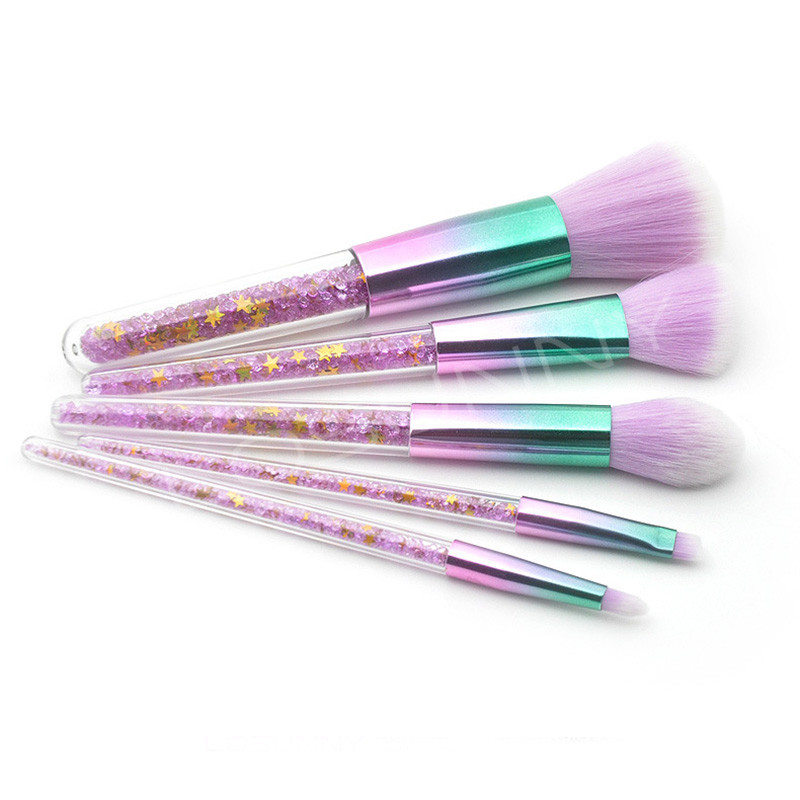 Set de pensule de machiaj cu cristal de unicorn, 4/5 buc, roz, violet, alb, diamant, perie de machiaj pentru fond de ten strălucitor.