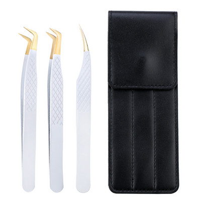 Set de pensete pentru extensie de gene de 3 buc, cu sac, din oțel inoxidabil, cu volum 3D precis, pentru gene, pensete pentru sprâncene, instrumente de machiaj, accesorii