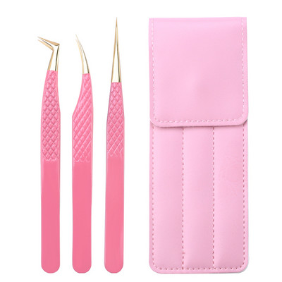Set de pensete pentru extensie de gene de 3 buc, cu sac, din oțel inoxidabil, cu volum 3D precis, pentru gene, pensete pentru sprâncene, instrumente de machiaj, accesorii