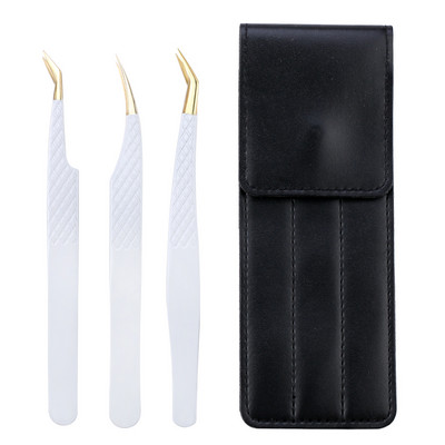 Set de pensete pentru extensie de gene de 3 buc, cu sac, din oțel inoxidabil, cu volum 3D precis, pentru gene, pensete pentru sprâncene, instrumente de machiaj, accesorii