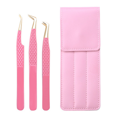 Set de pensete pentru extensie de gene de 3 buc, cu sac, din oțel inoxidabil, cu volum 3D precis, pentru gene, pensete pentru sprâncene, instrumente de machiaj, accesorii