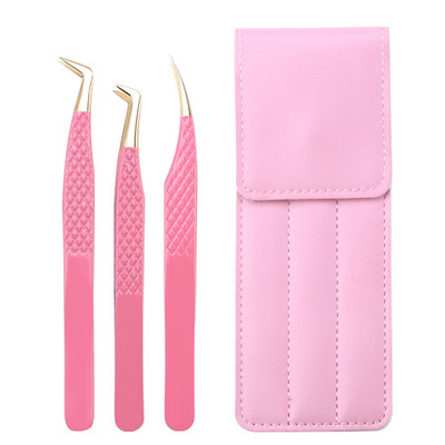 Set de pensete pentru extensie de gene de 3 buc, cu sac, din oțel inoxidabil, cu volum 3D precis, pentru gene, pensete pentru sprâncene, instrumente de machiaj, accesorii
