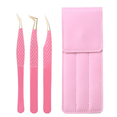 Set de pensete pentru extensie de gene de 3 buc, cu sac, din oțel inoxidabil, cu volum 3D precis, pentru gene, pensete pentru sprâncene, instrumente de machiaj, accesorii