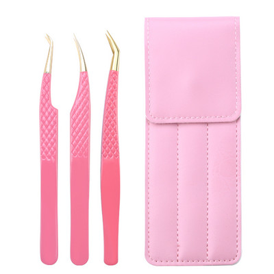 Set de pensete pentru extensie de gene de 3 buc, cu sac, din oțel inoxidabil, cu volum 3D precis, pentru gene, pensete pentru sprâncene, instrumente de machiaj, accesorii