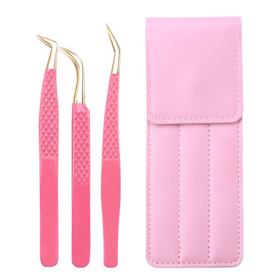 Set de pensete pentru extensie de gene de 3 buc, cu sac, din oțel inoxidabil, cu volum 3D precis, pentru gene, pensete pentru sprâncene, instrumente de machiaj, accesorii