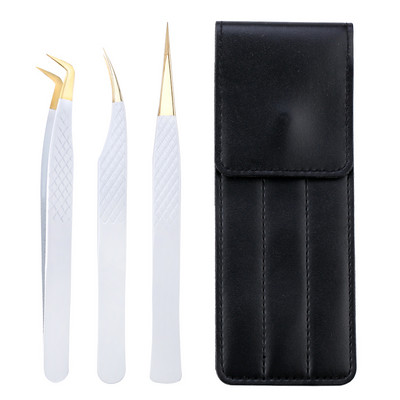 Set de pensete pentru extensie de gene de 3 buc, cu sac, din oțel inoxidabil, cu volum 3D precis, pentru gene, pensete pentru sprâncene, instrumente de machiaj, accesorii