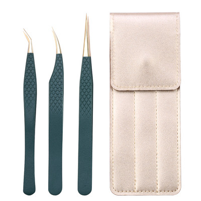 Set de pensete pentru extensie de gene de 3 buc, cu sac, din oțel inoxidabil, cu volum 3D precis, pentru gene, pensete pentru sprâncene, instrumente de machiaj, accesorii