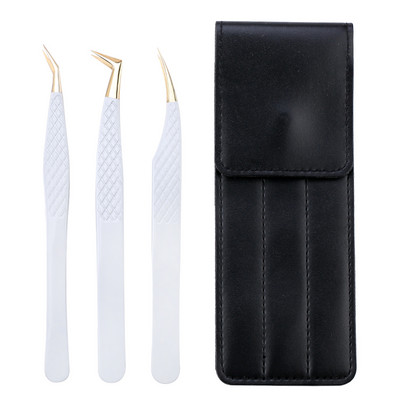Set de pensete pentru extensie de gene de 3 buc, cu sac, din oțel inoxidabil, cu volum 3D precis, pentru gene, pensete pentru sprâncene, instrumente de machiaj, accesorii