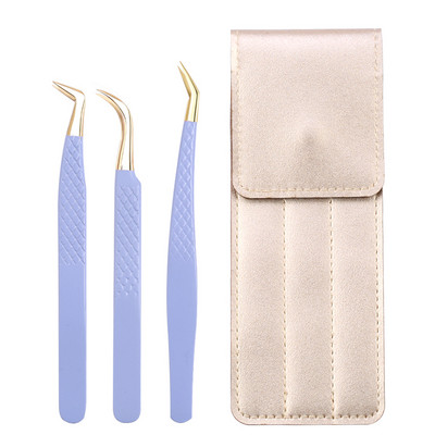 Set de pensete pentru extensie de gene de 3 buc, cu sac, din oțel inoxidabil, cu volum 3D precis, pentru gene, pensete pentru sprâncene, instrumente de machiaj, accesorii