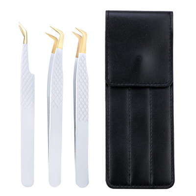 Set de pensete pentru extensie de gene de 3 buc, cu sac, din oțel inoxidabil, cu volum 3D precis, pentru gene, pensete pentru sprâncene, instrumente de machiaj, accesorii