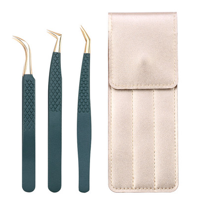 Set de pensete pentru extensie de gene de 3 buc, cu sac, din oțel inoxidabil, cu volum 3D precis, pentru gene, pensete pentru sprâncene, instrumente de machiaj, accesorii