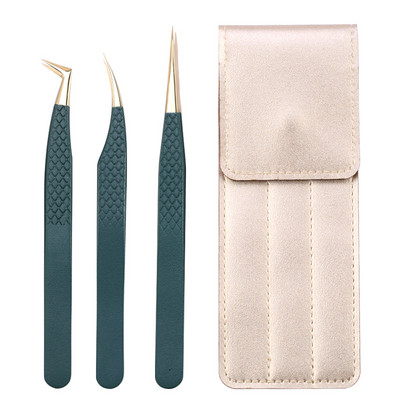 Set de pensete pentru extensie de gene de 3 buc, cu sac, din oțel inoxidabil, cu volum 3D precis, pentru gene, pensete pentru sprâncene, instrumente de machiaj, accesorii