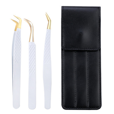 Set de pensete pentru extensie de gene de 3 buc, cu sac, din oțel inoxidabil, cu volum 3D precis, pentru gene, pensete pentru sprâncene, instrumente de machiaj, accesorii