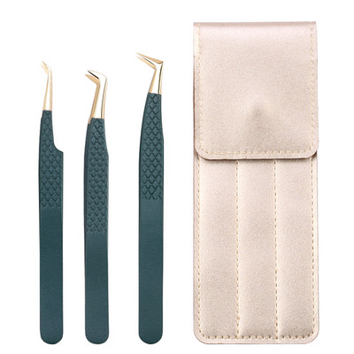 Set de pensete pentru extensie de gene de 3 buc, cu sac, din oțel inoxidabil, cu volum 3D precis, pentru gene, pensete pentru sprâncene, instrumente de machiaj, accesorii