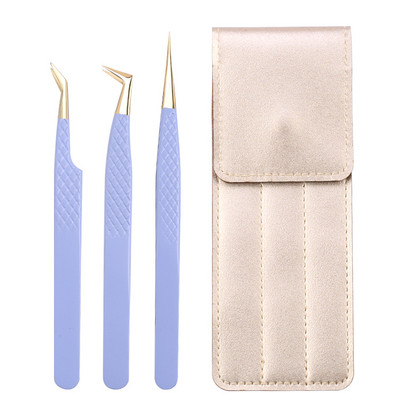 Set de pensete pentru extensie de gene de 3 buc, cu sac, din oțel inoxidabil, cu volum 3D precis, pentru gene, pensete pentru sprâncene, instrumente de machiaj, accesorii