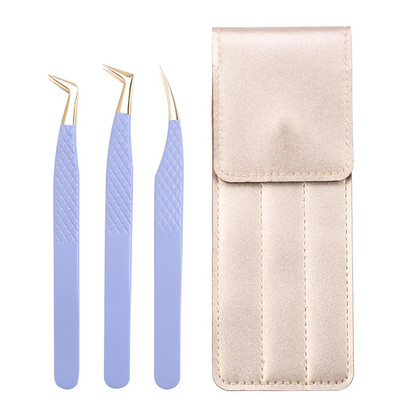 Set de pensete pentru extensie de gene de 3 buc, cu sac, din oțel inoxidabil, cu volum 3D precis, pentru gene, pensete pentru sprâncene, instrumente de machiaj, accesorii