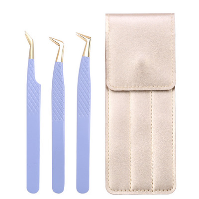 Set de pensete pentru extensie de gene de 3 buc, cu sac, din oțel inoxidabil, cu volum 3D precis, pentru gene, pensete pentru sprâncene, instrumente de machiaj, accesorii