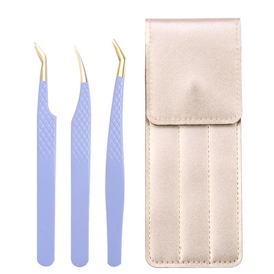 Set de pensete pentru extensie de gene de 3 buc, cu sac, din oțel inoxidabil, cu volum 3D precis, pentru gene, pensete pentru sprâncene, instrumente de machiaj, accesorii